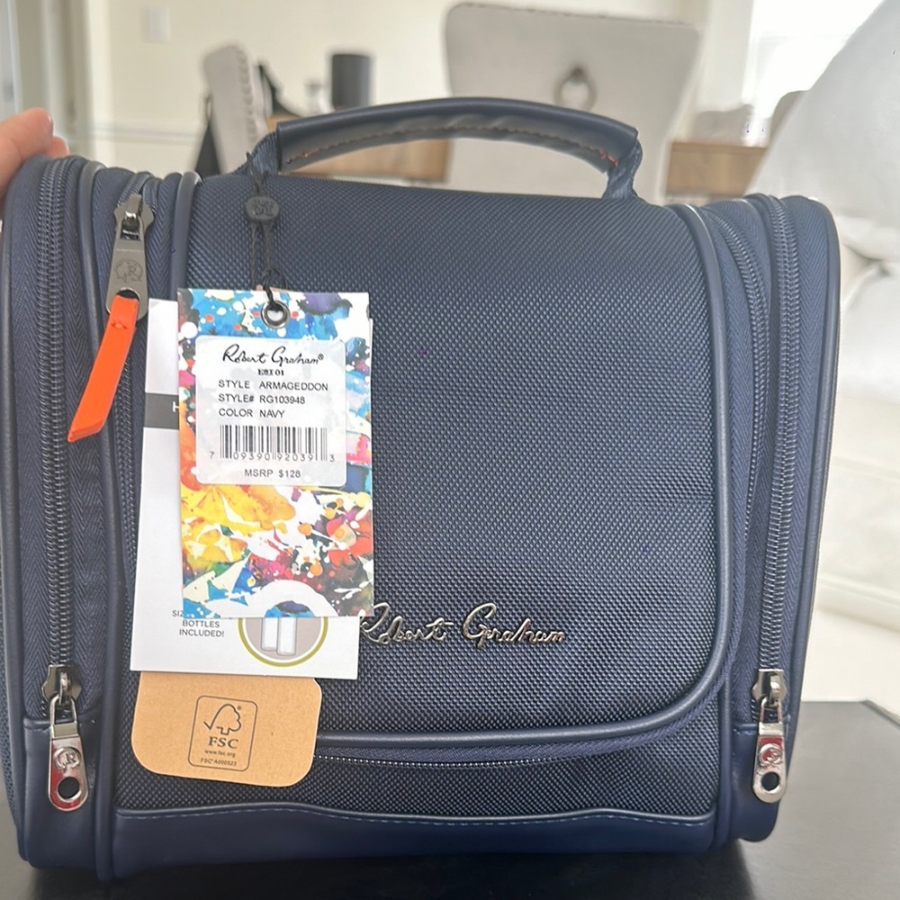 Robert Graham Blue Toiletry Bag with Handle and Zipper